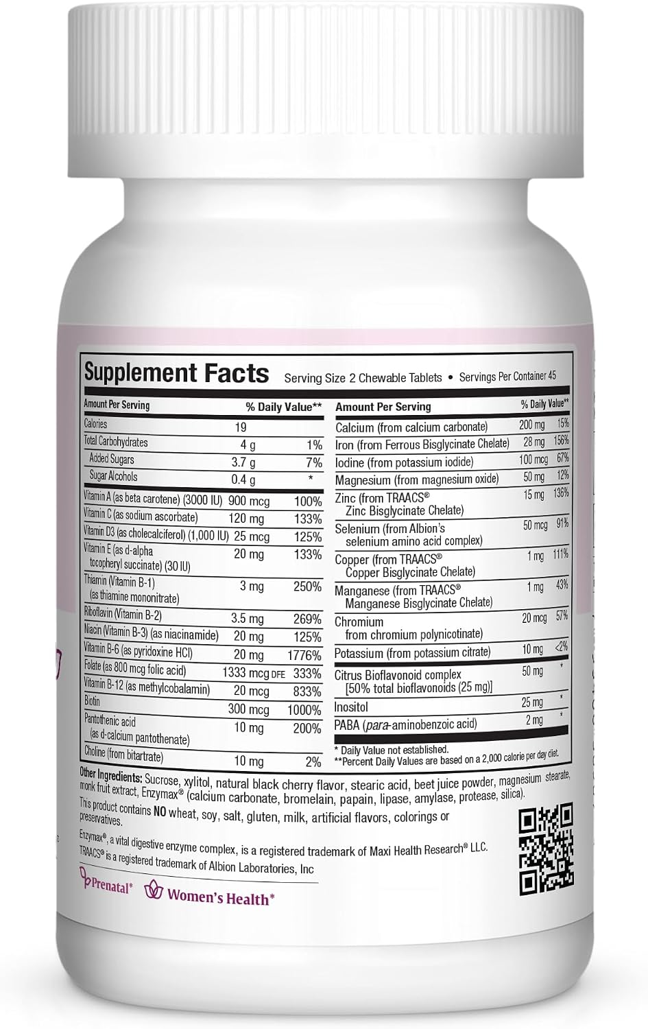 Maxi Health Chewable Prenatal Vitamins with Iron, Biotin, Pantothenic Acid & Magnesium - 90 Tablets