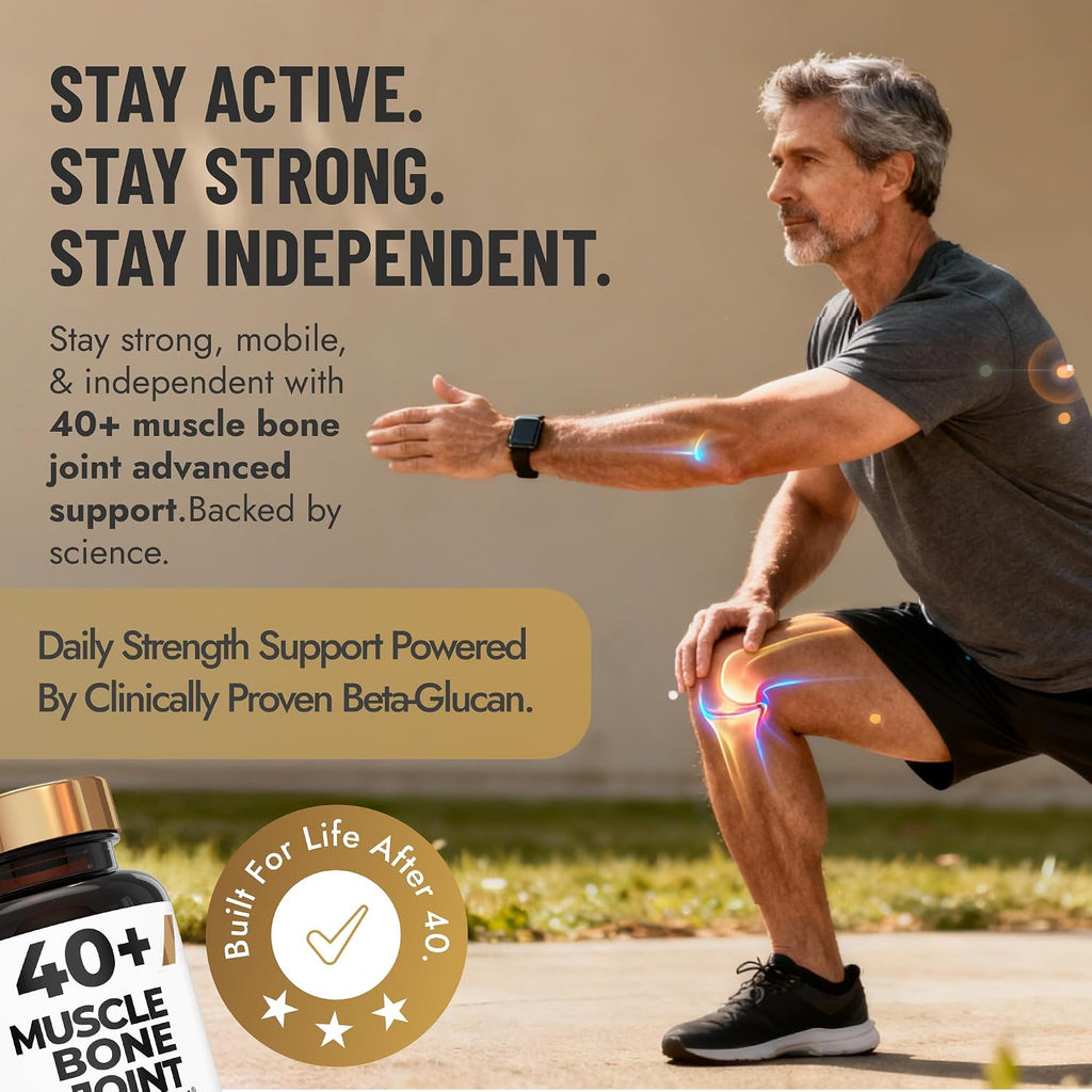 40+ Muscle Bone Joint Support | Posbiótico Polycan® Estudiado Clínicamente | Apoyo para Salud Ósea, Muscular y Articular | 60 Cápsulas