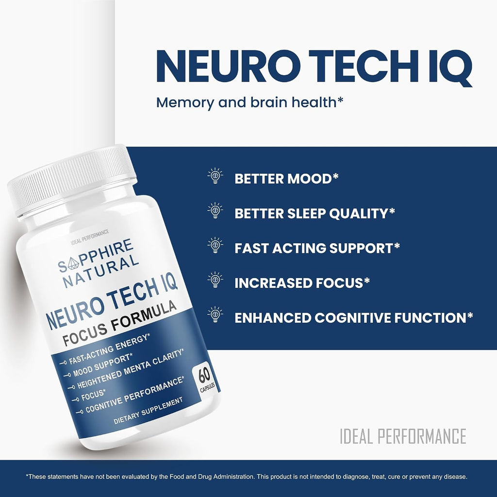 (3 Pack) Neuro Tech IQ Brain Supplement Neurotech Iq Focus Formula Pills (180 Capsules)