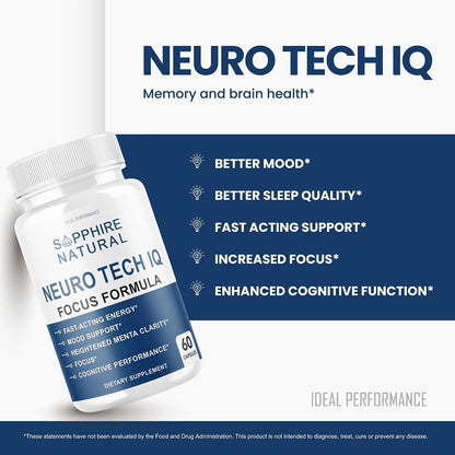 (3 Pack) Neuro Tech IQ Brain Supplement Neurotech Iq Focus Formula Pills (180 Capsules)