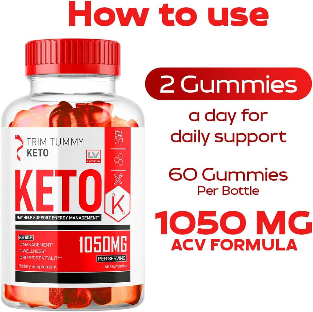Trim Tummy Keto ACV Gummies 1050mg - Gomitas de Vinagre de Manzana para Keto, Fórmula Avanzada, 60 Gominolas