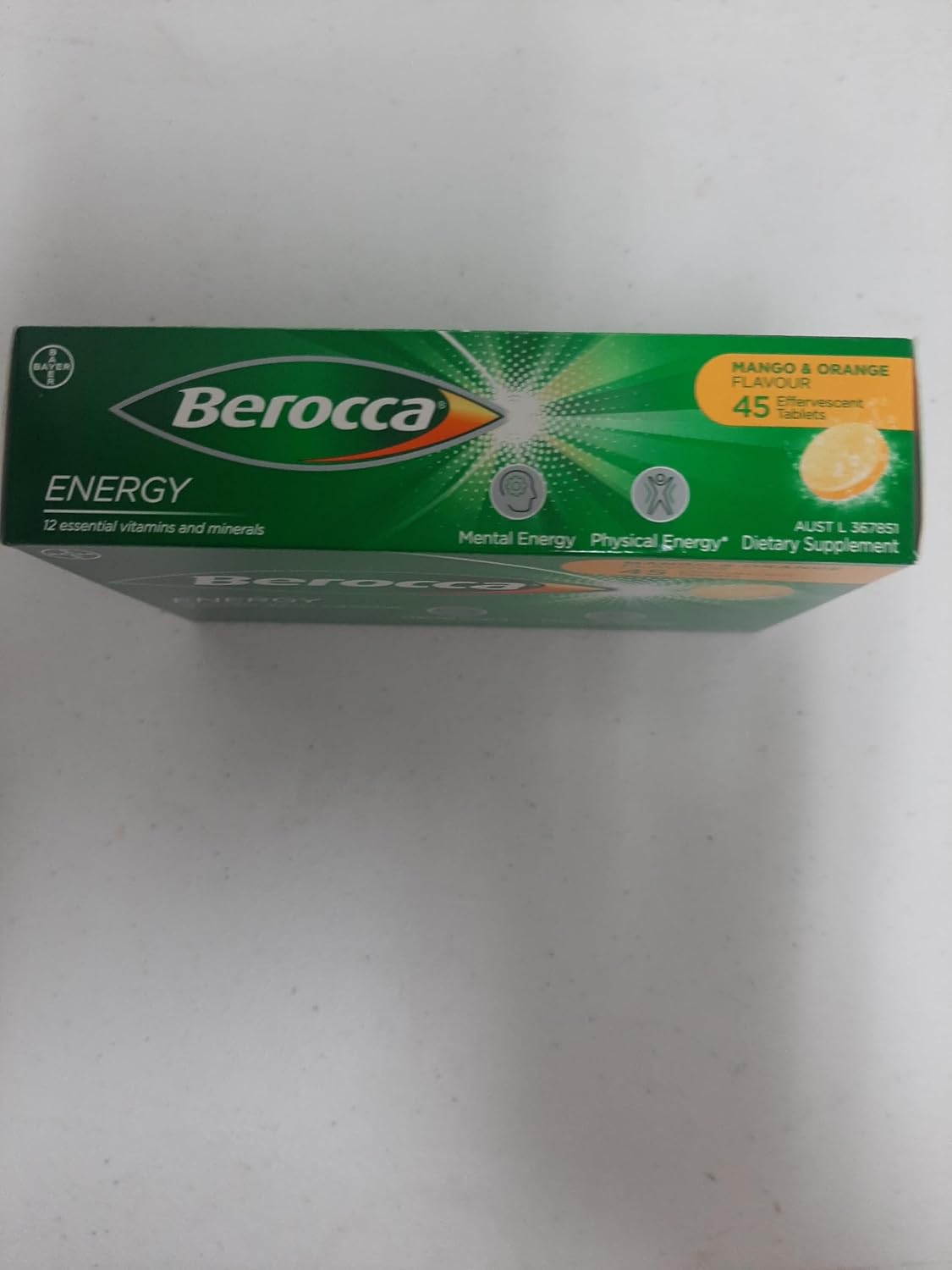 Berocca Energy Vitaminas B y C Sabor Mango y Naranja 45 Comprimidos Efervescentes