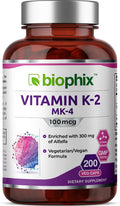 biophix Vitamina K2 MK-4 100 mcg 200 Cápsulas con Alfalfa - Huesos Fuertes y Salud Inmunitaria
