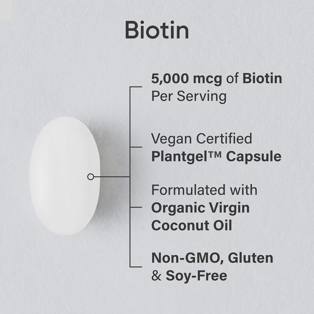 Sports Research® Biotina 5000mcg con Aceite de Coco Orgánico - 30 Cápsulas Blandas Vegetales