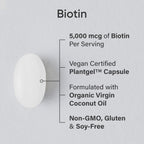 Sports Research® Biotina 5000mcg con Aceite de Coco Orgánico - 30 Cápsulas Blandas Vegetales