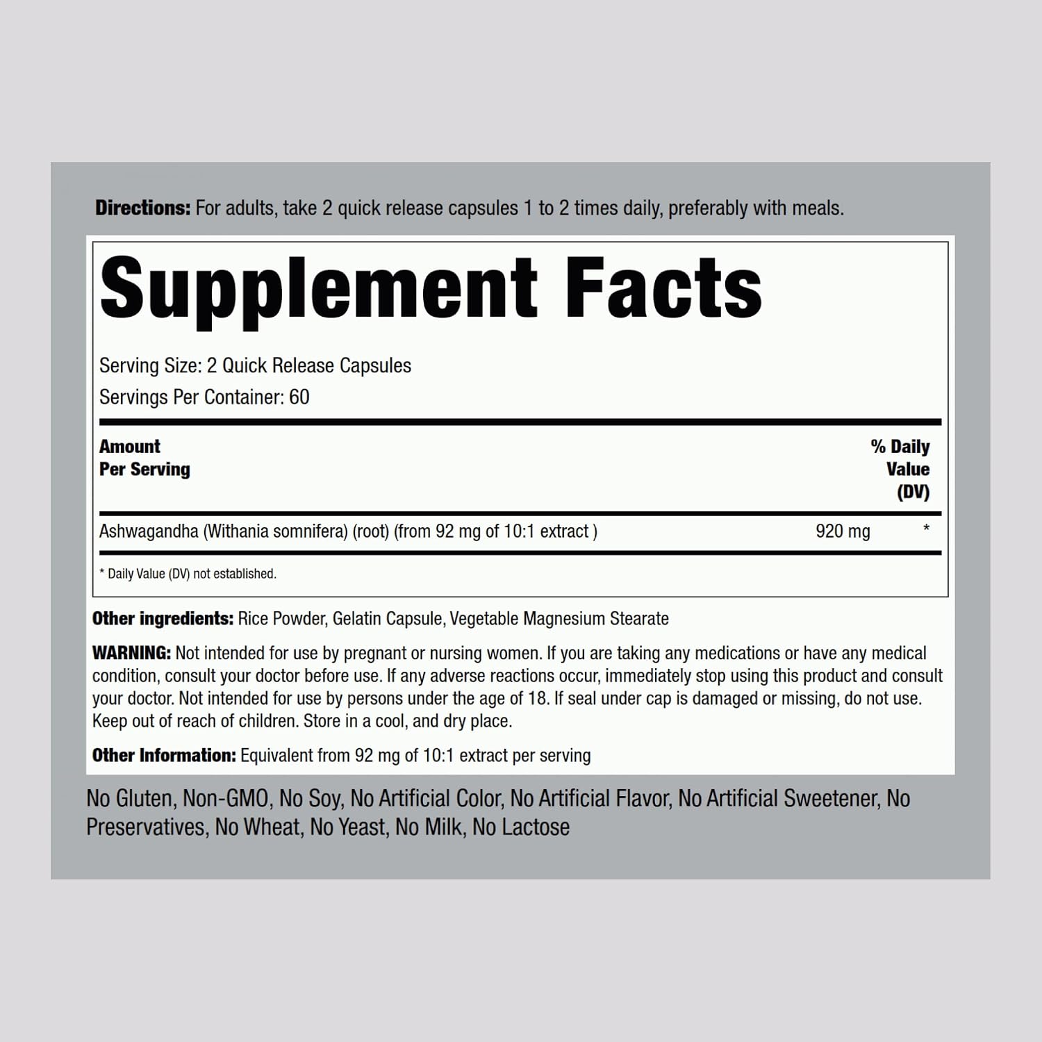 Suplemento de extracto de raíz de Ashwagandha de Piping Rock | 120 cápsulas