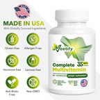 Veetify Multivitamínico Completo 35 en 1 – Vitaminas y Minerales de Alta Potencia con Antioxidantes, Magnesio, Zinc y Fórmula Detox de Té Verde – 60 Cápsulas Veganas