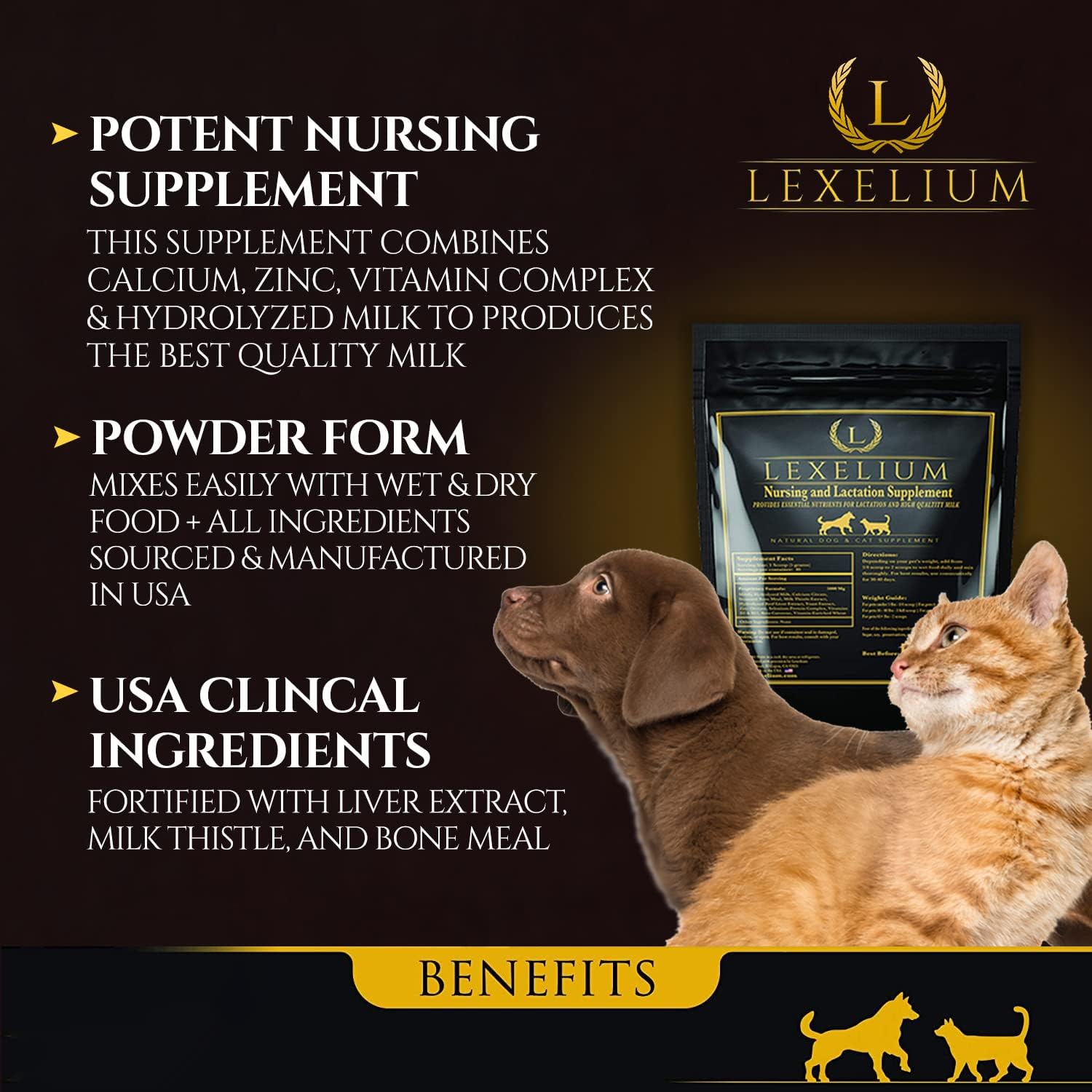 Lexelium Suplemento de Lactancia y Vitaminas para Perros y Gatos - 200g