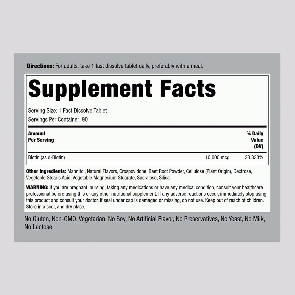 Piping Rock Biotin 10000 mcg Sublingual Tablets Berry Flavor, 90 Count