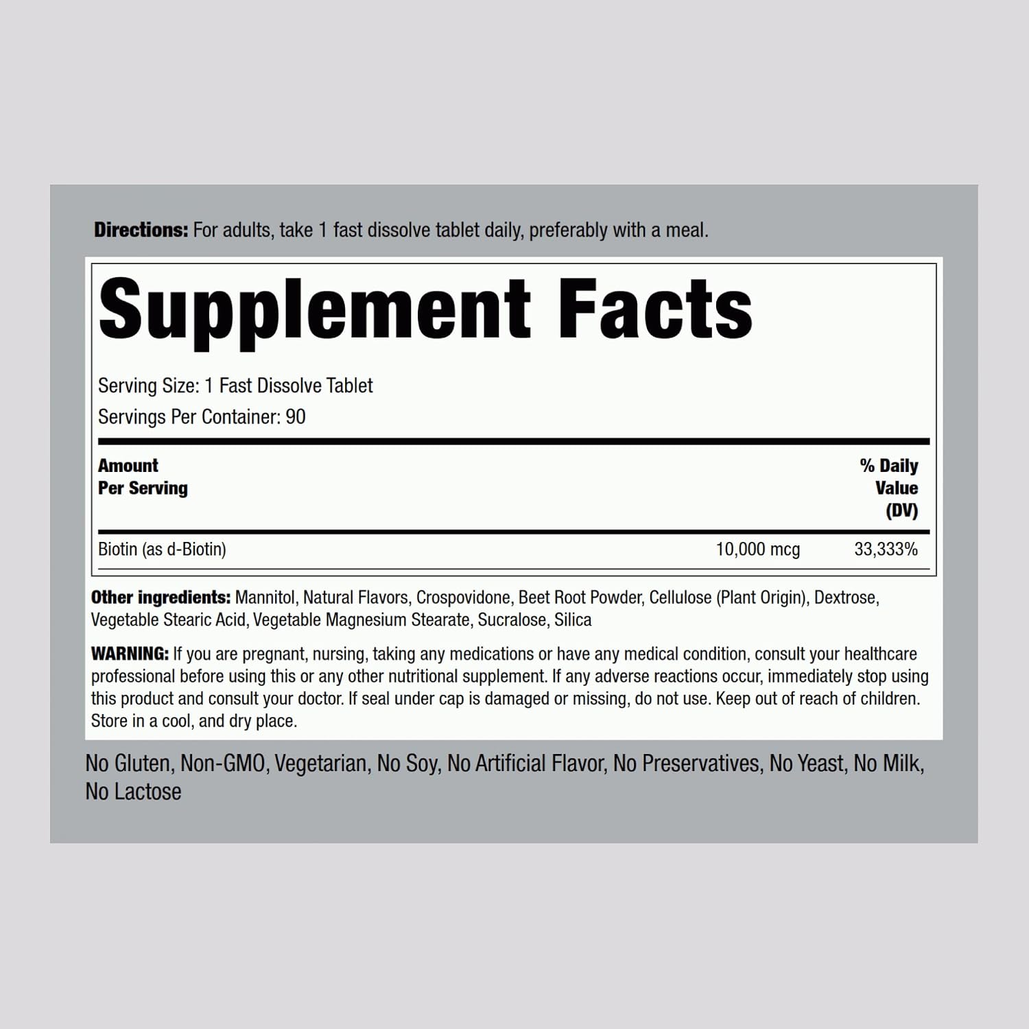 Piping Rock Biotin 10000 mcg Sublingual Tablets Berry Flavor, 90 Count