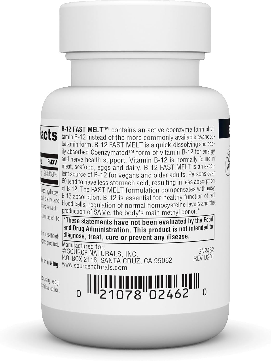 Source Naturals Vitamina B-12 5 mg - 60 Comprimidos de Fusión Rápida - Fórmula Vegana