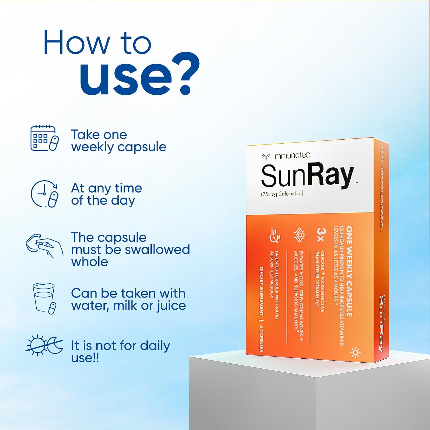 Sunray® Calcifediol – Suplemento de Vitamina D Activa de Alta Biodisponibilidad | 4 Cápsulas Semanales