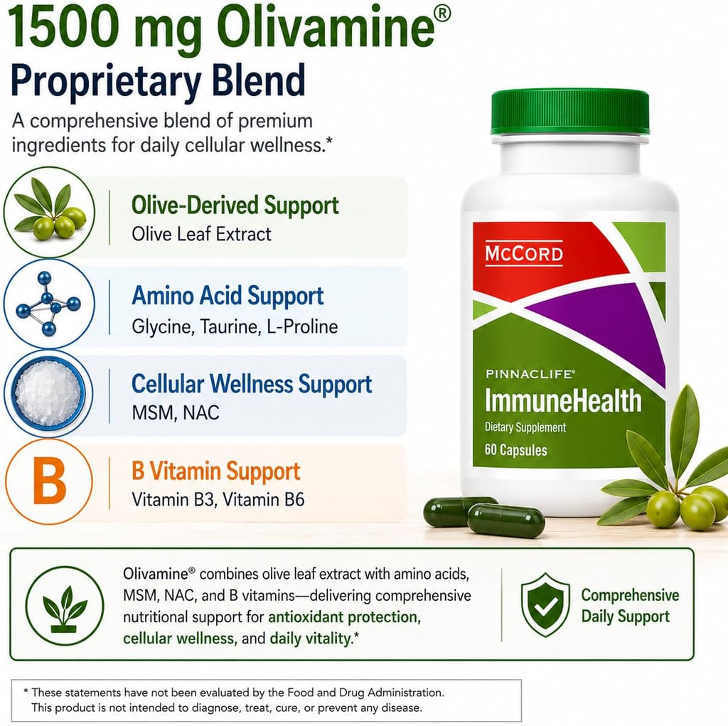 Pinnaclife McCord ImmuneHealth - Extracto de Hojas de Olivo con Olivamine (1500 mg)