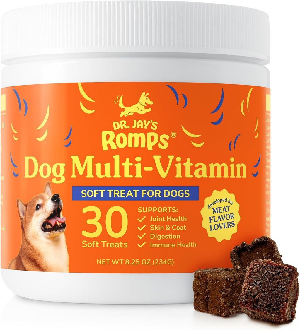 Dr Jay's Romps Multivitamínico para Perros - Colágeno Tipo II - Articulaciones, Piel y Pelo - 30 Chews Blandos