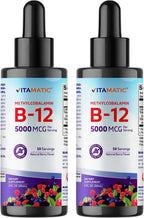 Vitamatic Vitamina B12 Líquida 5000 mcg Metilcobalamina, Sabor Natural a Bayas, Pack de 2