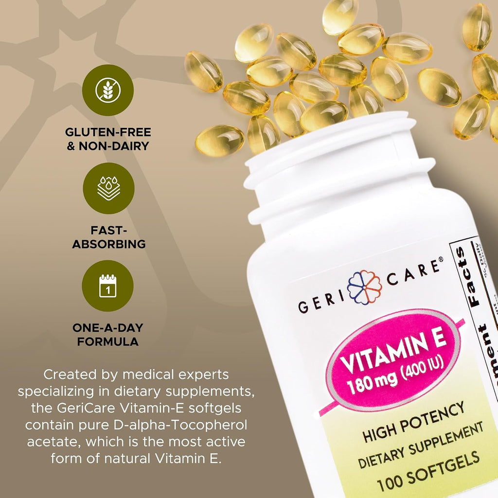 GeriCare Vitamina E Alta Potencia 400 UI (180 mg) - 100 Cápsulas Blandas