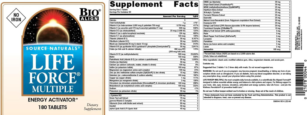 Source Naturals Life Force Multiple, Sin Hierro, Activador de Energía - 180 Comprimidos