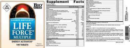 Source Naturals Life Force Multiple, Sin Hierro, Activador de Energía - 180 Comprimidos – Image 4