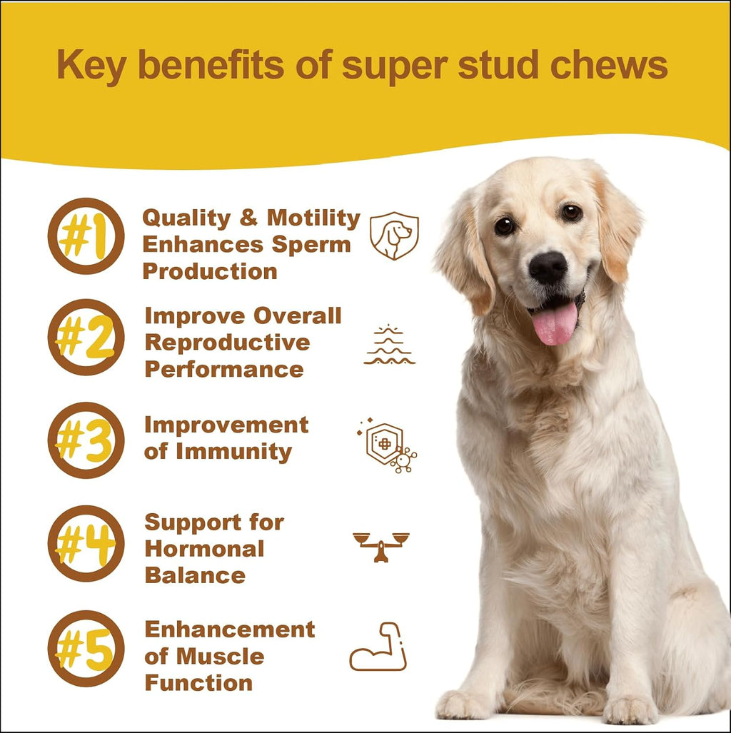 Suplemento de Salud Reproductiva para Perros - Snacks Blandos con L-Carnitina, Zinc, Ginseng y Vitaminas - Apoyo a la Fertilidad y Vitalidad - 120 unidades
