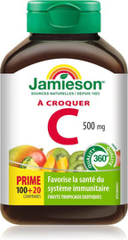 Jamieson Vitamina C Masticable 500 mg Sabor Frutas Tropicales, 120 Comprimidos