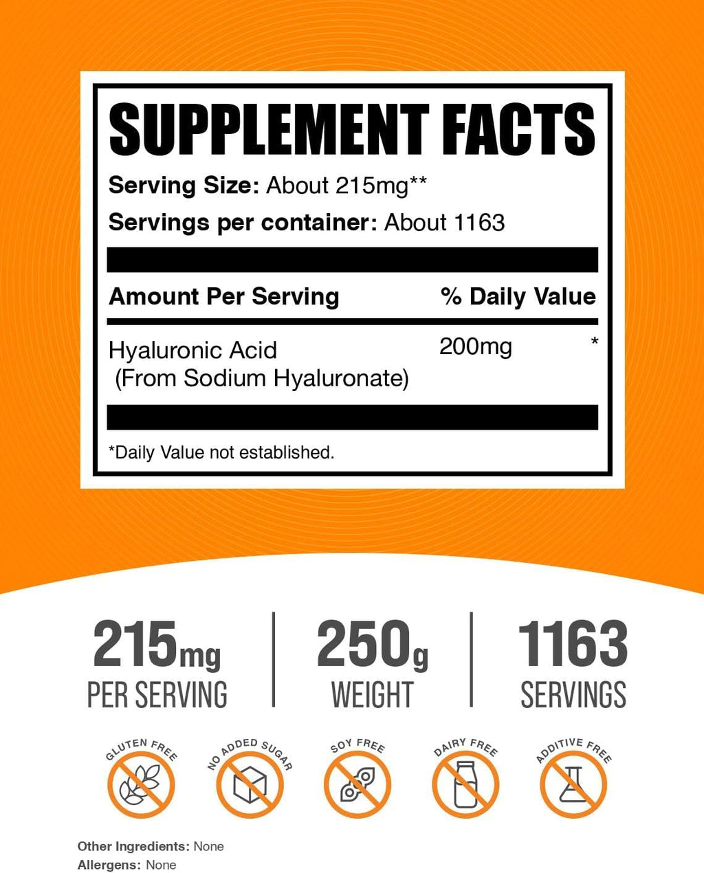 Hyaluronic Acid Powder - Sodium Hyaluronate, 215mg, 250g