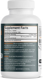 Vitamina D3 2000 IU (50mcg) de Bronson, 360 Comprimidos - No-GMO, Sin Gluten
