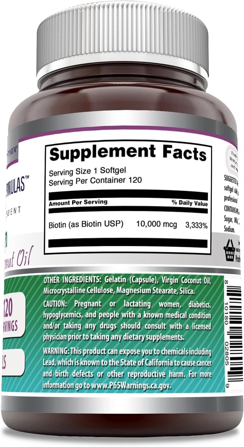 Amazing Formulas Biotina 10000 mcg con Aceite de Coco Virgen Extra - 120 Cápsulas