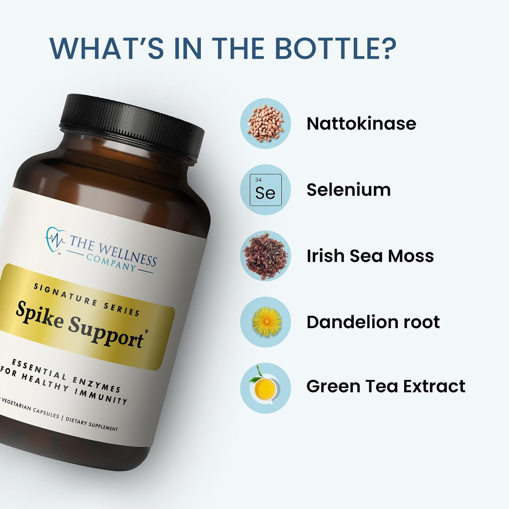 The Wellness Company Spike Support – Detox, Salud Inmunitaria, Flujo Sanguíneo – Nattokinasa, Raíz de Diente de León y Extracto de Black Sativa | 60 Cápsulas (1 Mes)