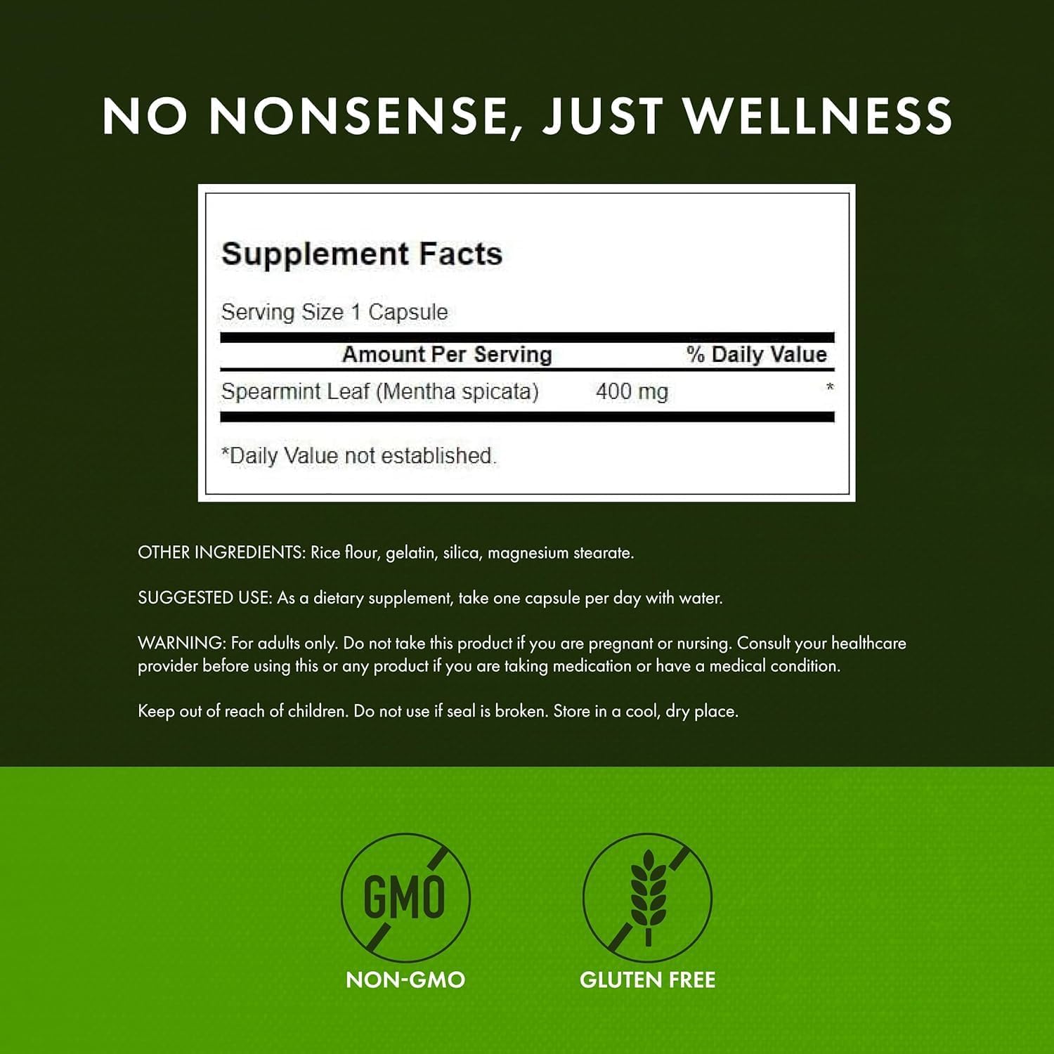 Swanson Spearmint Leaf Full Spectrum - Suplemento Digestivo - 400 mg Mentha Spicata (60 Cápsulas, Pack de 2)