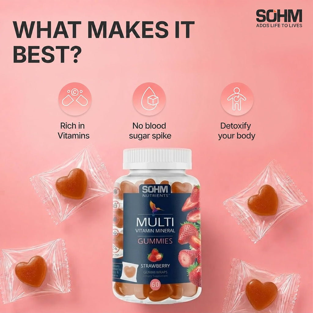 SOHM Multivitamin Gummies para Hombres y Mujeres, 60 unidades – Gomitas diarias con Vitaminas A, C, D3, E y Ácido Fólico