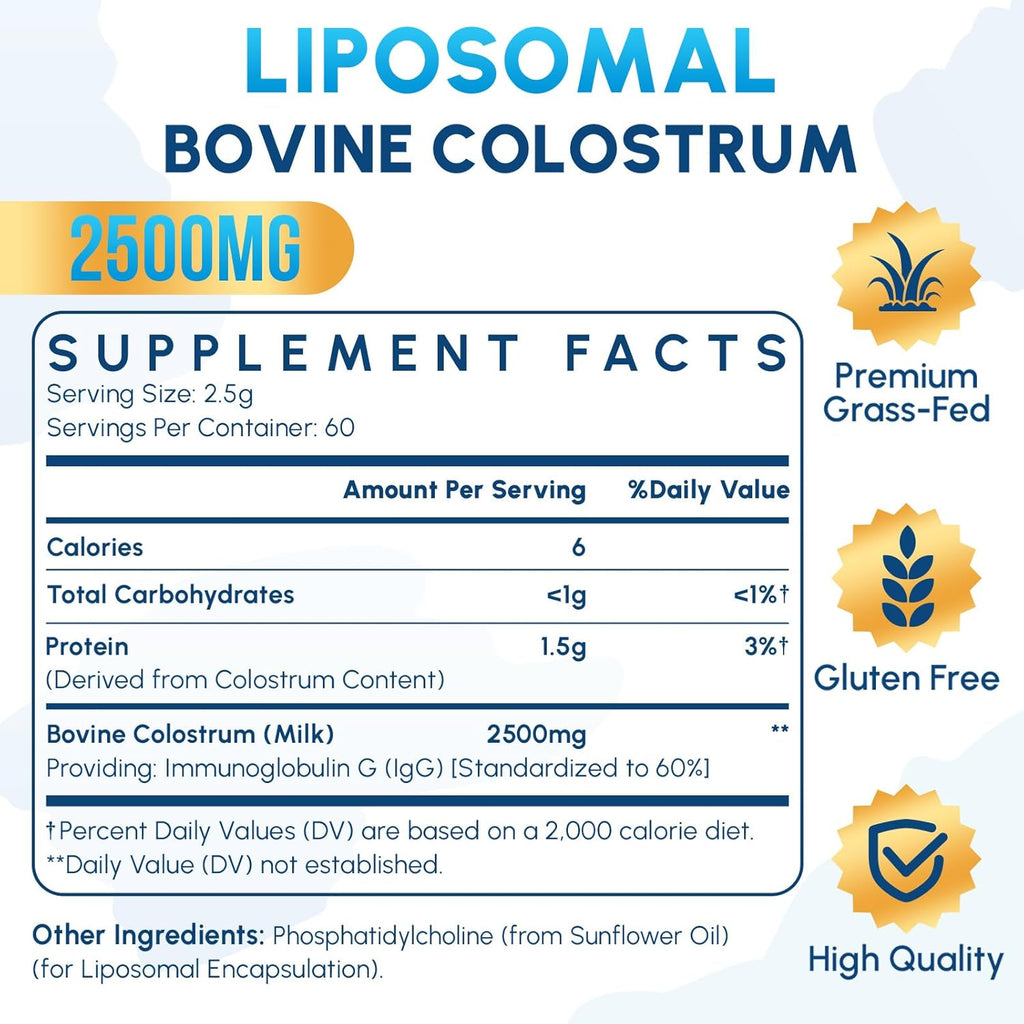 Zdoroviye Liposomal Bovine Colostrum Powder Supplement 2500 mg, 60 Servings