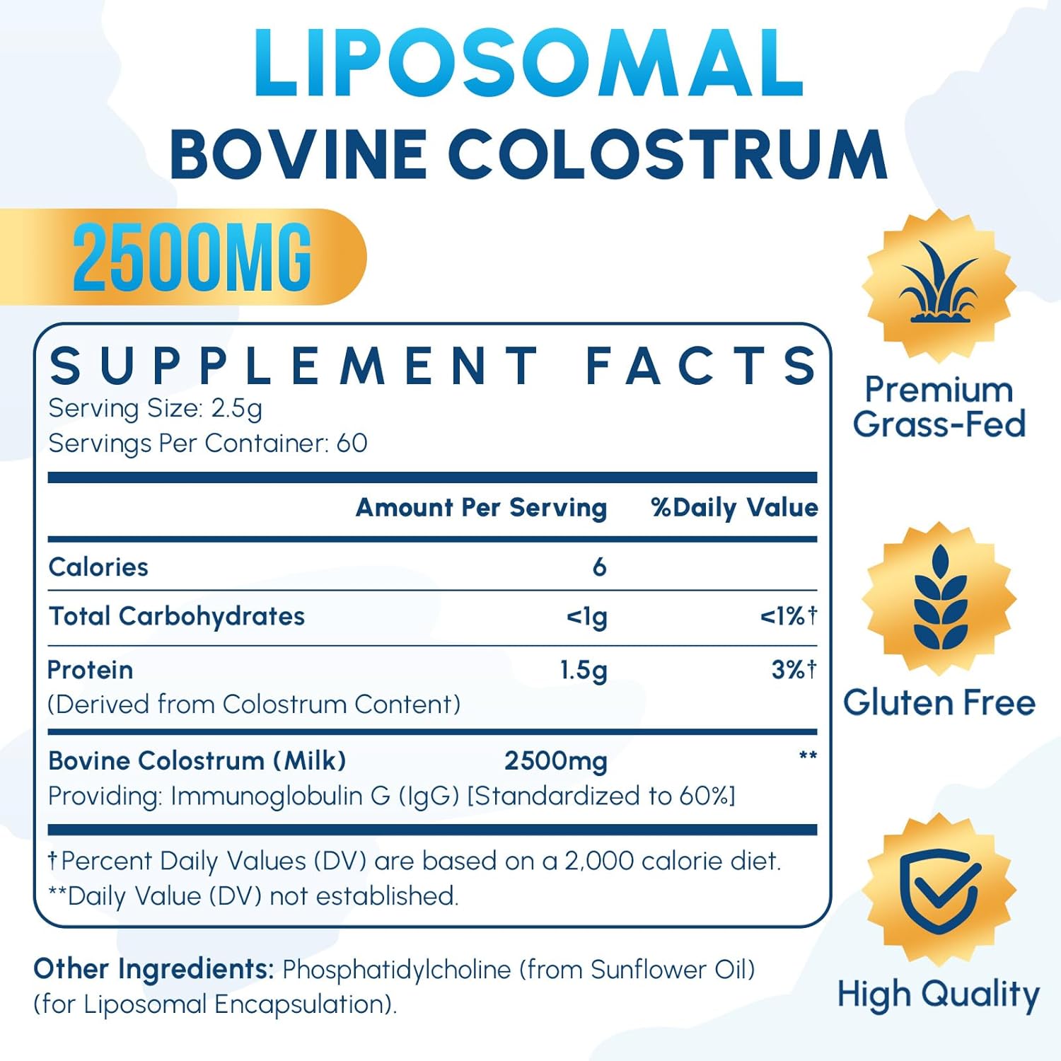 Zdoroviye Liposomal Bovine Colostrum Powder Supplement 2500 mg, 60 Servings