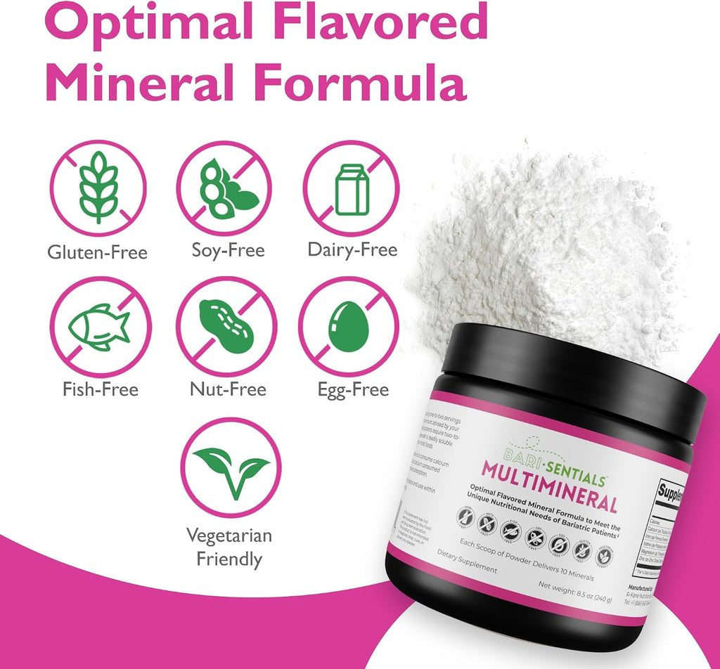 R-Kane Nutritionals Barisentials Suplemento Multimineral Bariátrico – Polvo Post-Cirugía – Sabor Fresa-Limón – 240g