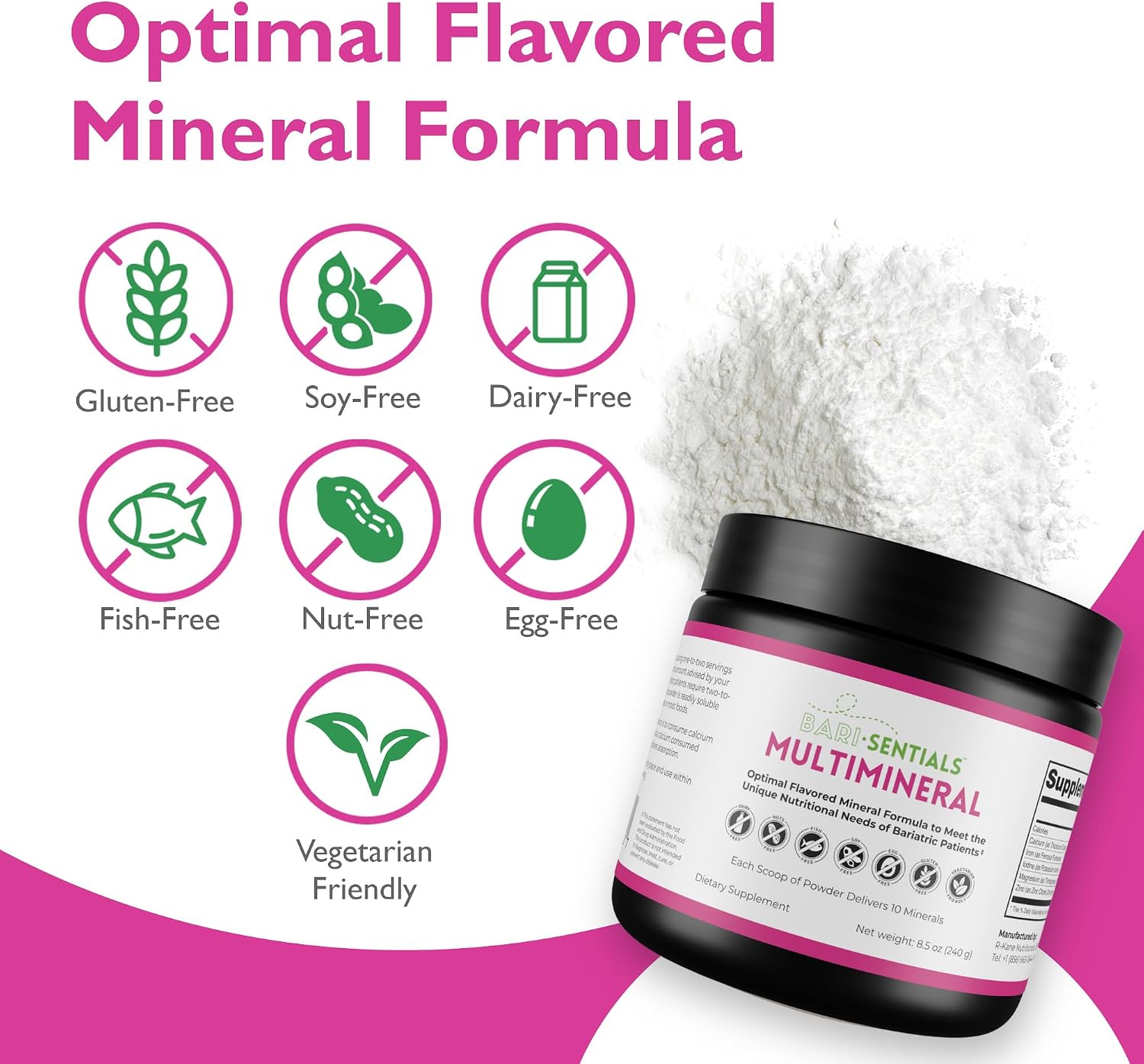 R-Kane Nutritionals Barisentials Suplemento Multimineral Bariátrico – Polvo Post-Cirugía – Sabor Fresa-Limón – 240g