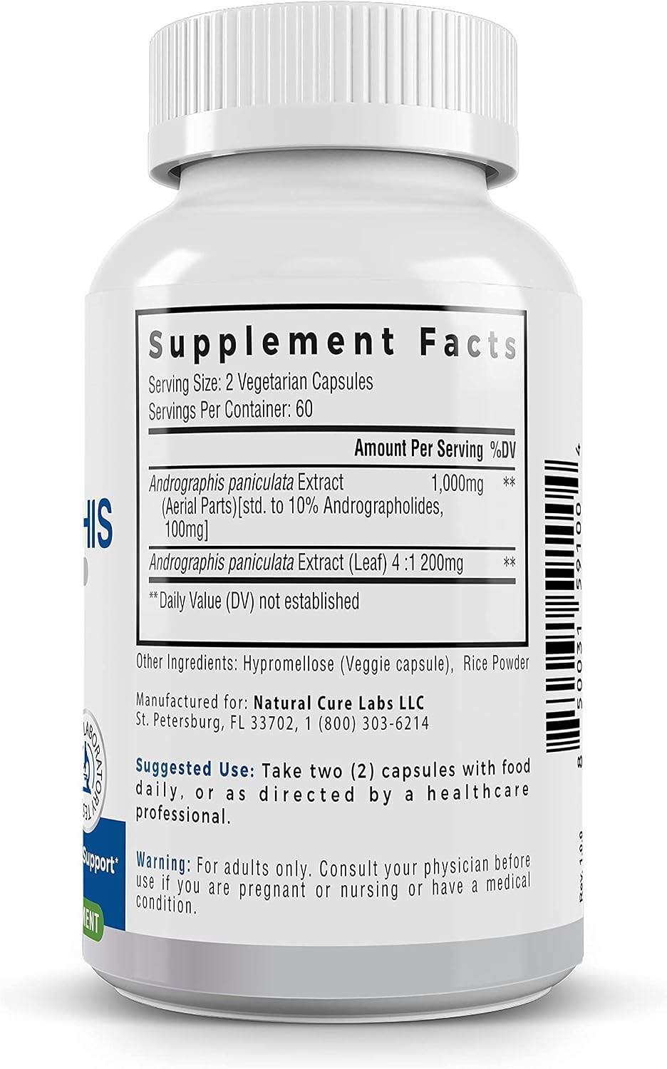 Andrographis Paniculata Extract 1,200mg con 100mg Andrografólidos - Cápsulas Veganas