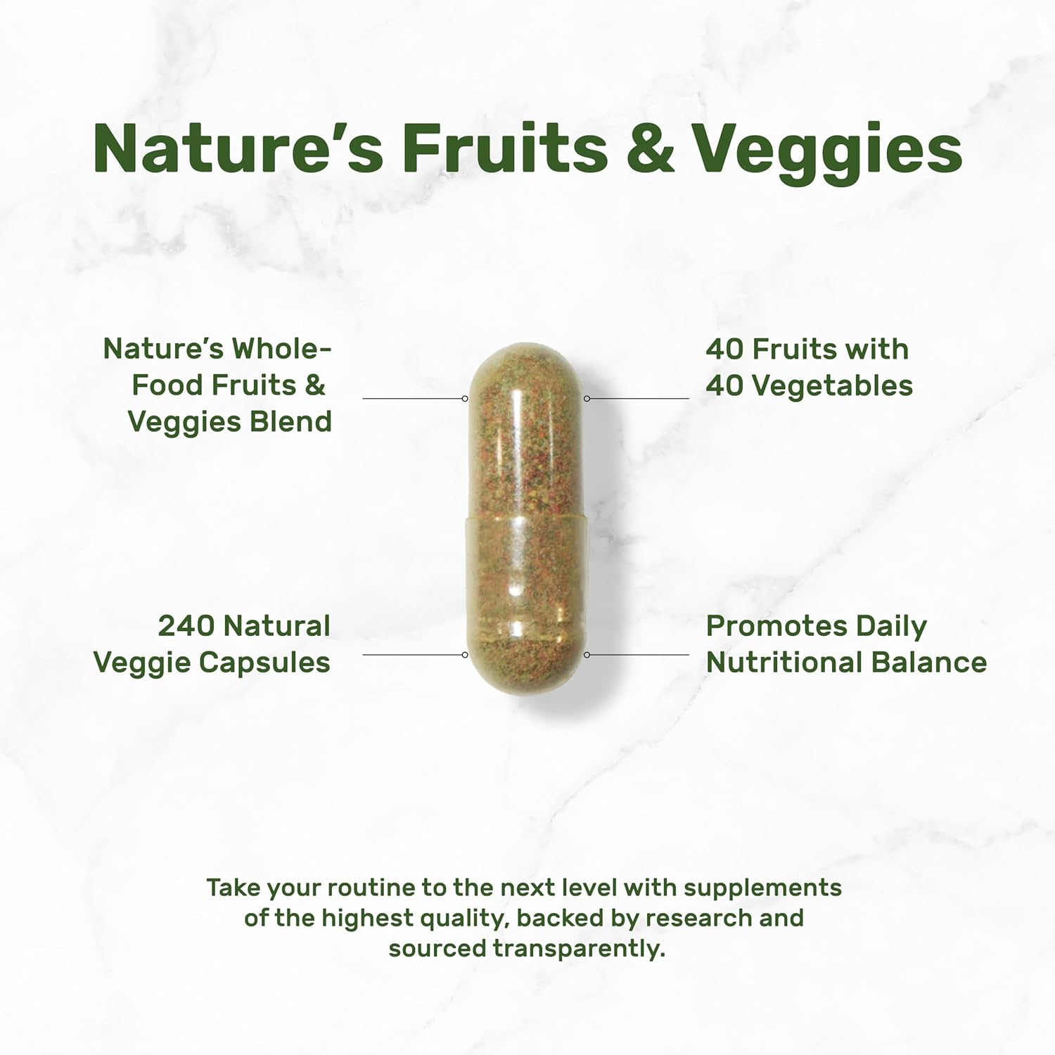 Nature’s Fruits & Veggies Suplemento, 240 Cápsulas Vegetales – 80 Superalimentos Integrales para el Equilibrio Diario