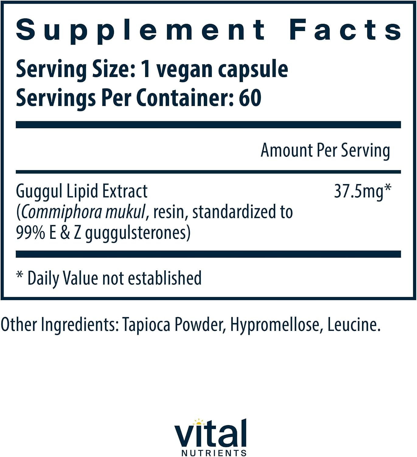 Vital Nutrients Guggul E & Z - Suplemento Vegano de Guggul - 60 Cápsulas