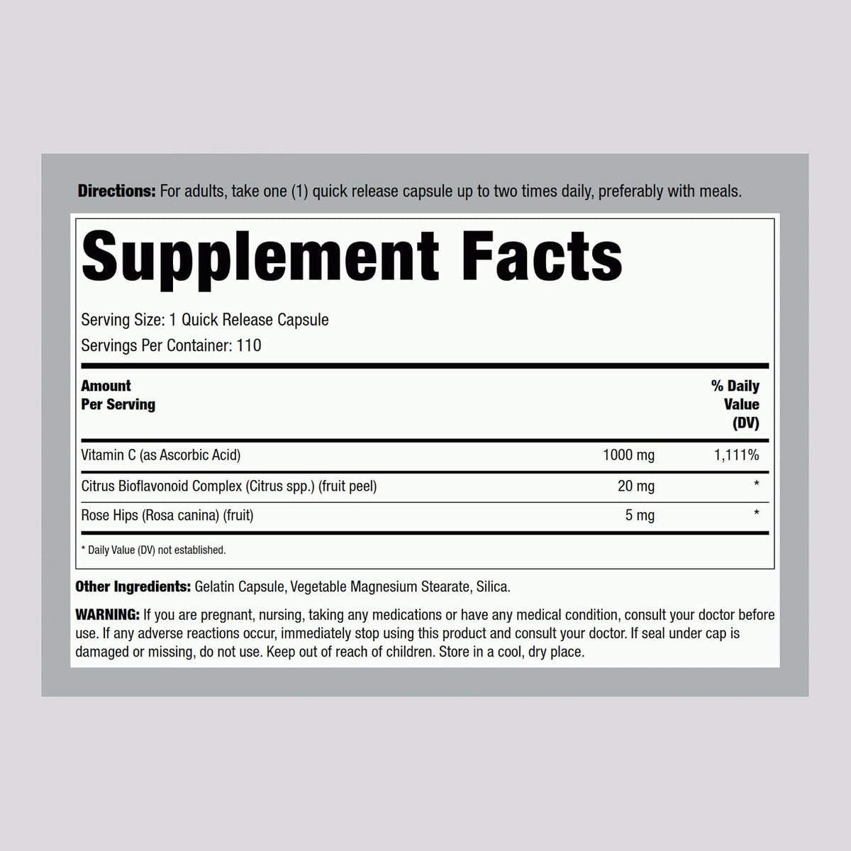 Piping Rock Vitamin C | 1000mg | 110 Cápsulas | con Bioflavonoides y Escaramujo | Suplemento No-GMO y Sin Gluten – Image 2