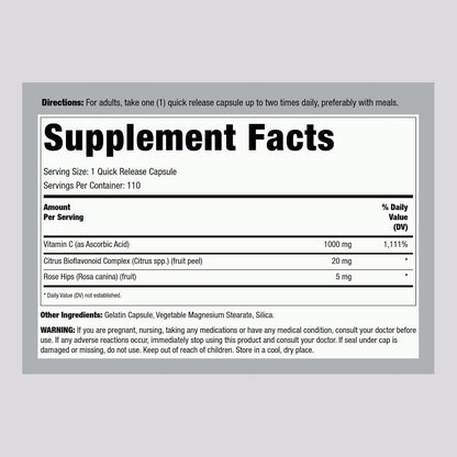 Piping Rock Vitamin C | 1000mg | 110 Cápsulas | con Bioflavonoides y Escaramujo | Suplemento No-GMO y Sin Gluten – Image 2