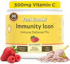Feel Goods Immunity Icon, Polvo de Apoyo Inmunitario con Vitamina C - 500mg Vitamina C, Saúco, Jengibre, Cúrcuma y Vitaminas Clave para la Salud Inmunitaria Diaria - Mezcla para Bebida Sin Azúcar y Sin Cafeína