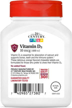 21st Century Vitamina D3 400 UI Comprimidos Masticables Sabor Naranja, 110 Comprimidos (Paquete de 2)