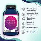 MD Life L-Metilfolato 2.5 mg – 90 Cápsulas – Complemento de Folato Metilado Activo