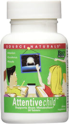 Source Naturals Attentive Child - 30 Tabletas con DMAE, Magnesio, Zinc y Extracto de Semilla de Uva