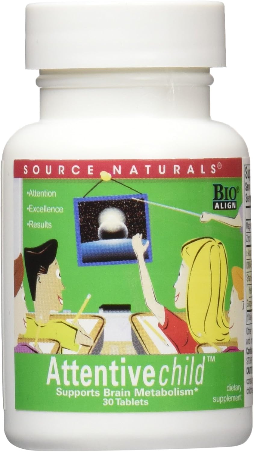 Source Naturals Attentive Child - 30 Tabletas con DMAE, Magnesio, Zinc y Extracto de Semilla de Uva