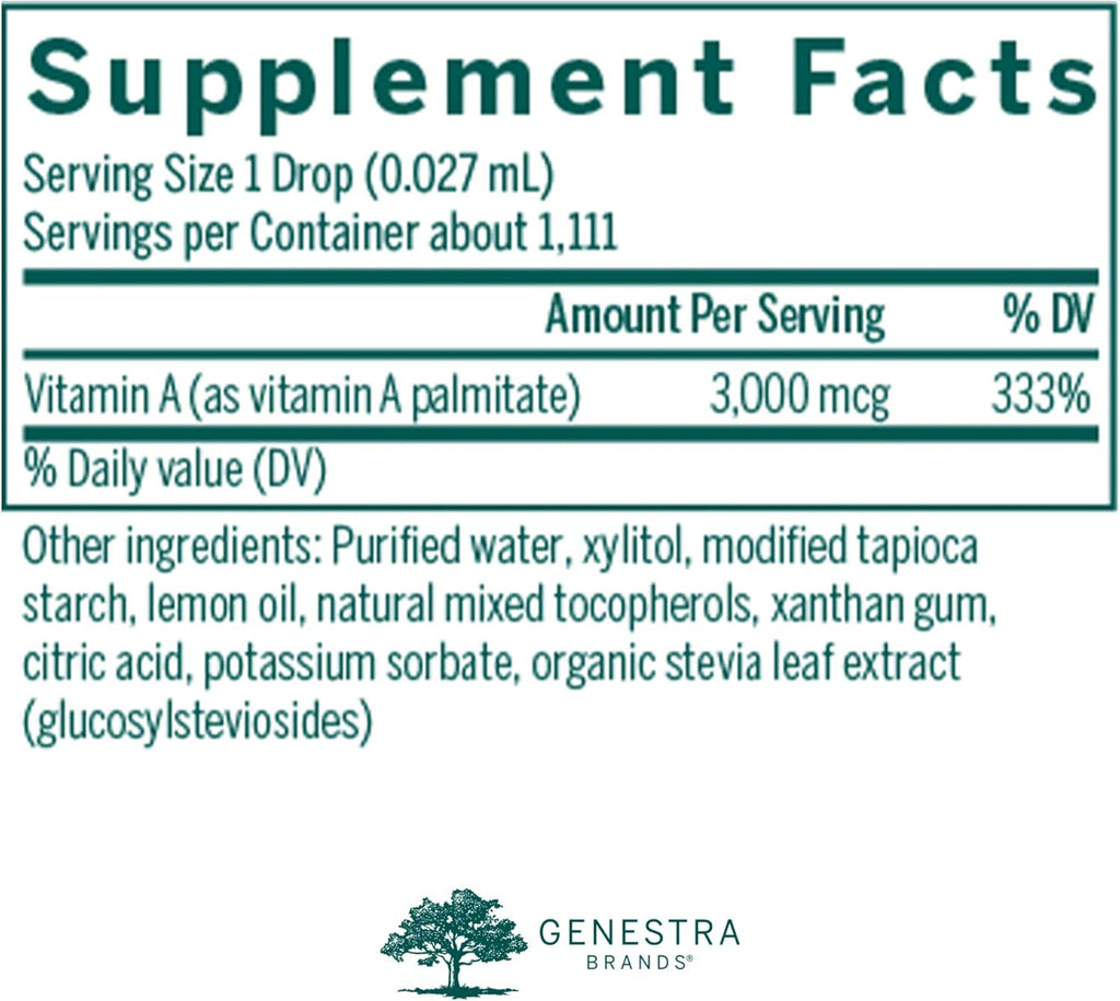 Genestra Brands A-Mulsion | Vitamina A Líquida para Apoyar el Sistema Inmunitario, la Piel, la Visión, los Huesos y los Dientes* | 30 ml | Sabor Cítrico