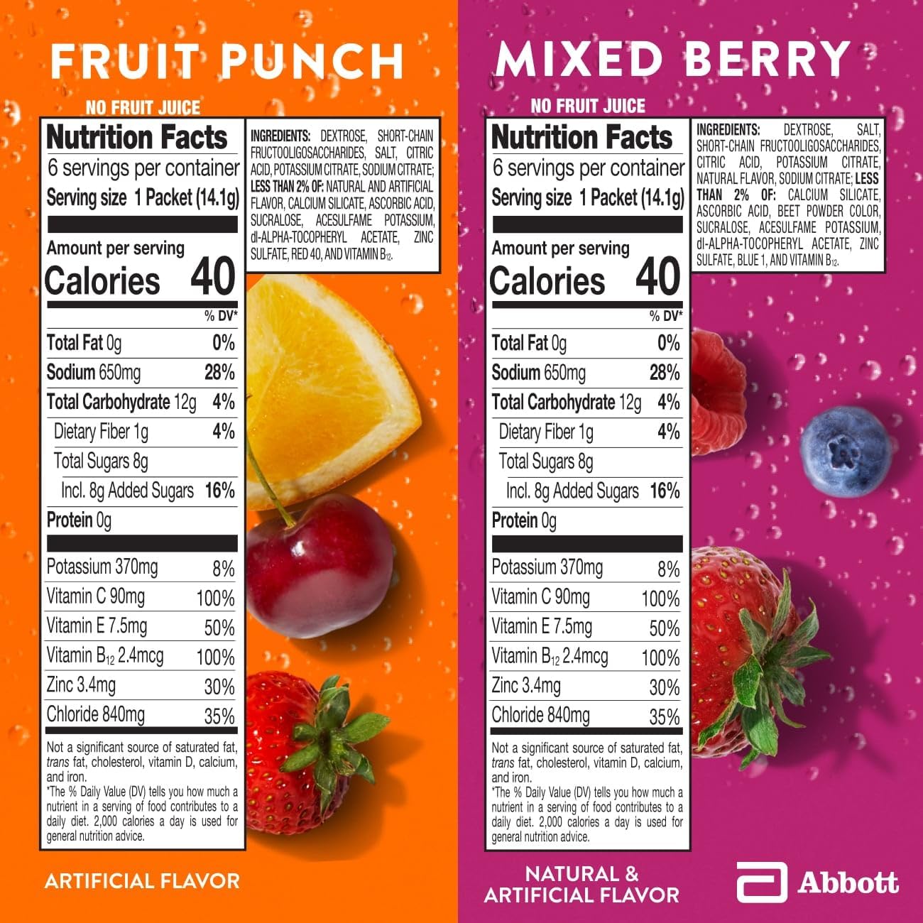 Pedialyte con Apoyo Inmunitario, Polvo para Bebida Electrolítica con Vitamina C y Zinc, Hidratación Avanzada, Paquete Variado: Fruta Punch y Baya Mixta, 24 Sobres de Polvo