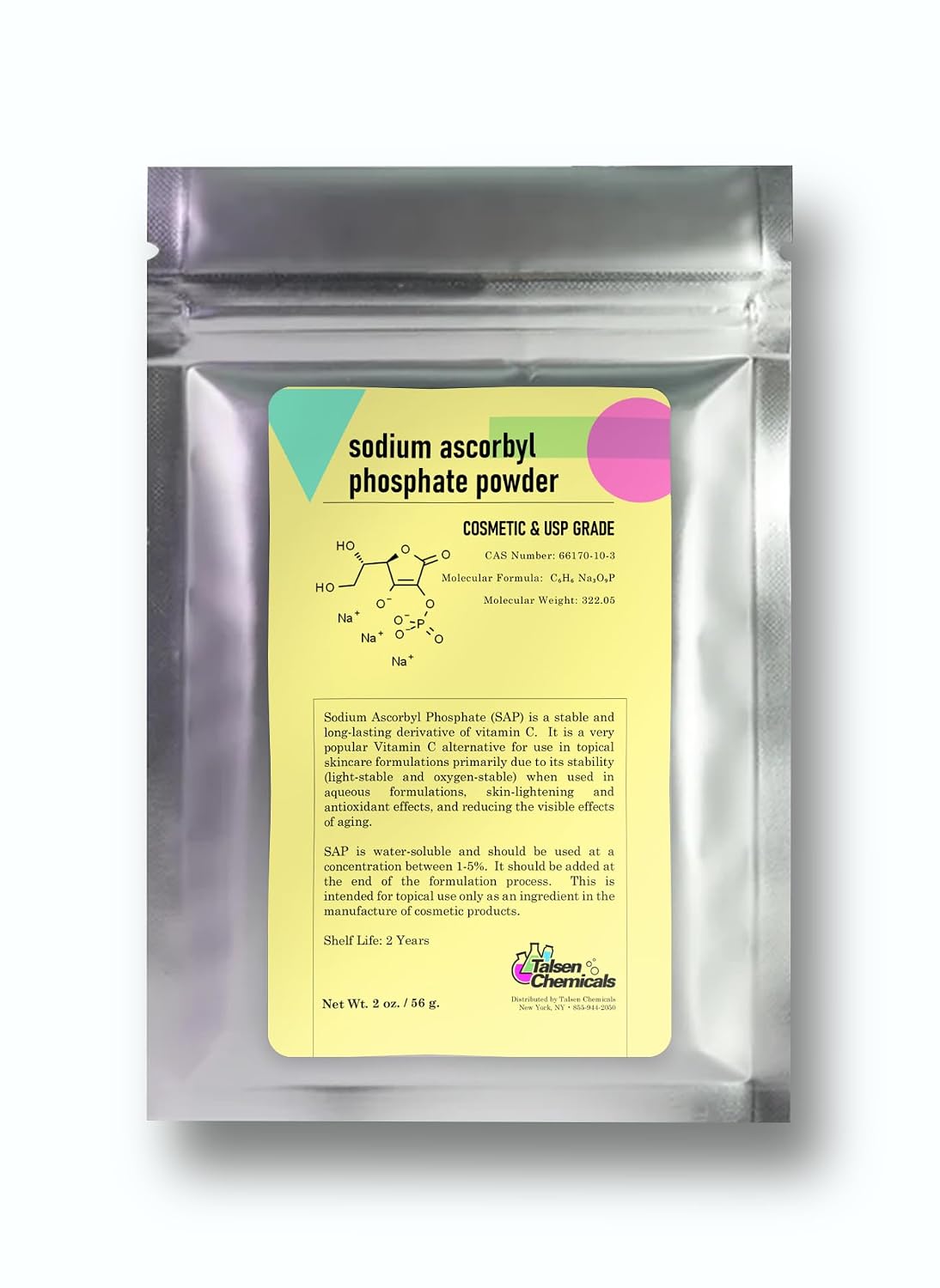 Sodium Ascorbyl Phosphate (SAP) en Polvo – Derivado Estable de Vitamina C para Cuidado de la Piel DIY (56 g)