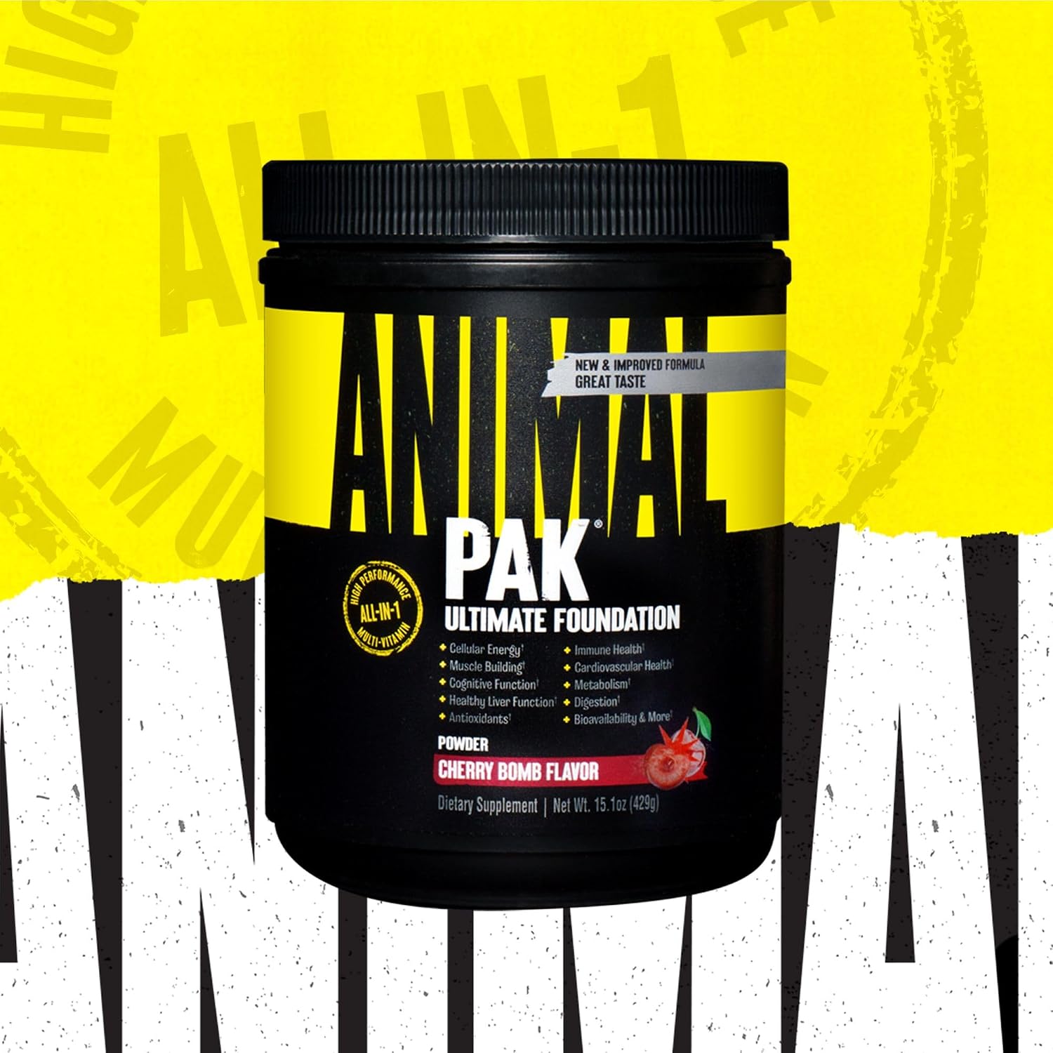 Animal Pak - Polvo Multivitamínico y de Suplementos Todo-en-Uno, Sabor Cherry Bomb - 60 Dosis