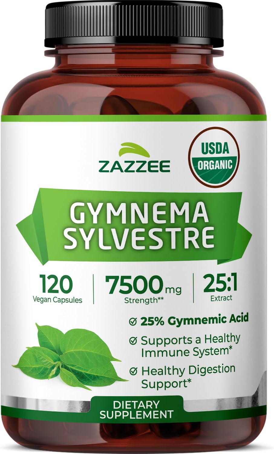 Zazzee USDA Organic Extracto de Gymnema Sylvestre 25:1, 25% Ácido Gimnémico, 120 Cápsulas Veganas