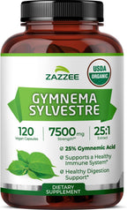 Zazzee USDA Organic Extracto de Gymnema Sylvestre 25:1, 25% Ácido Gimnémico, 120 Cápsulas Veganas